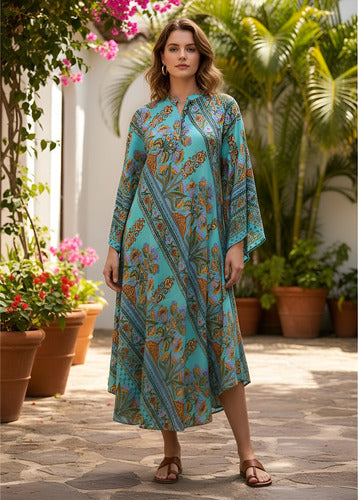 Vestido Mangas Oxford Importado Seda Hindú