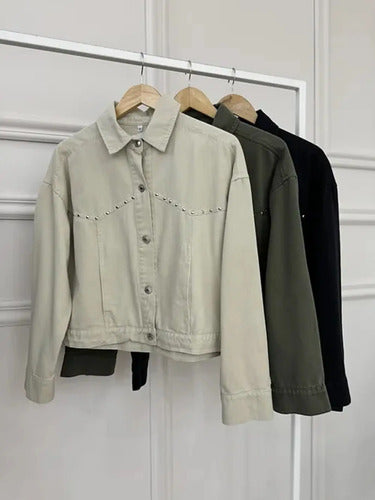 Chaqueta Campera De Gabardina Con Tachas