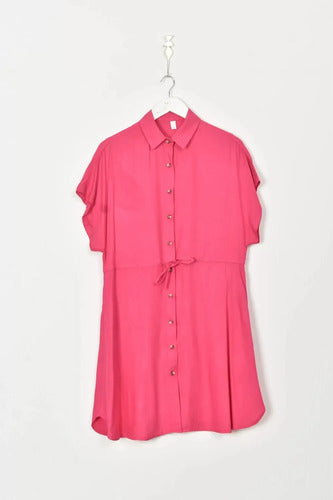 Vestido Camisero Corto Fucsia Liso 40