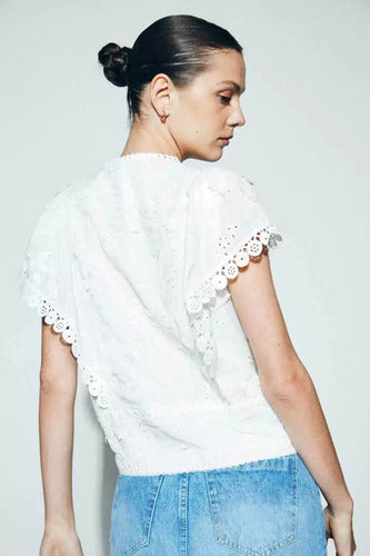 Camisa Sin Mangas De Broderie Blanco Liso Xl