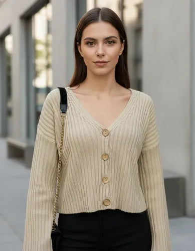 Cárdigan Saco Saquito Oxford Beige Liso Unico