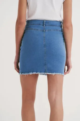 Mini Jean Pollera Denim Elastizada Celeste Liso L