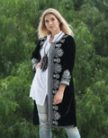 Tapado Saco Largo De Chiffon Bordado Negro Con Plateado M Liso