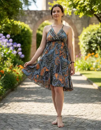 Vestido Solero Importado India Fiesta Boho T/ Rapsodia Holi