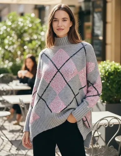 Sweater Tejido Con Lentejuelas  Modelo Grande (084) Xxl