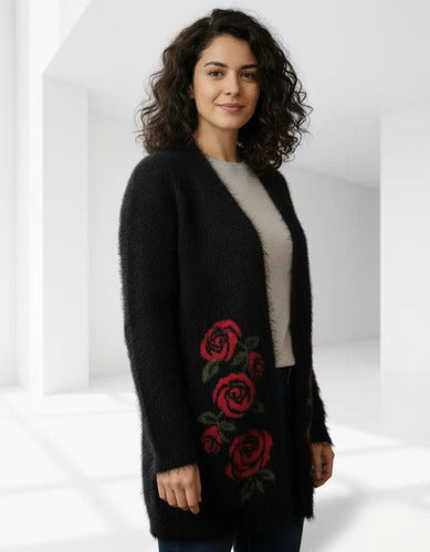 Saco Cardigan  Tejido  Peludo Pelo De Mono