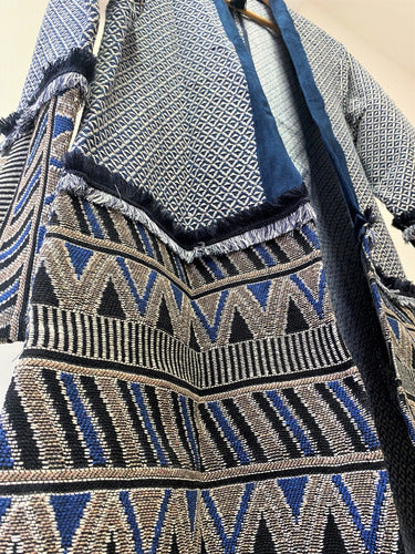 Saco Blazer Tapado Boho Largo Importado Azul L