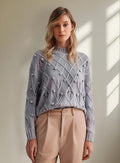 Sweater Tejido Folk Cod. 010 Modelo Amplio Gris Claro Liso Único