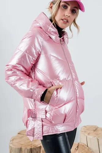 Puffer Campera  De Abrigo  Metalizada Importada Rosa Xxl Lisa