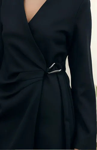 Vestido Cruzado Sastrero Negro Liso 40