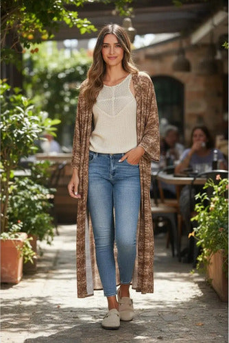 Kimono Estampado Largo De India Amplio Xxl Marrón Único