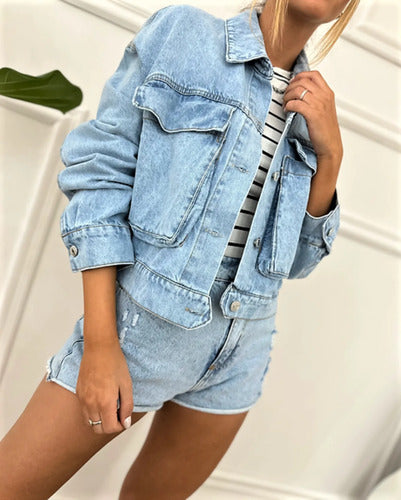 Campera Jean Cargo Denim Corta