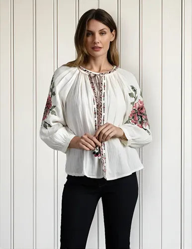 Saco Chaqueta Boho Importada Bordada Nueva De 2da Selección Crudo Bordado M