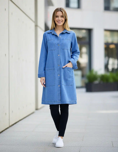 Vestido Camisa De Jean Camisero Manga Larga