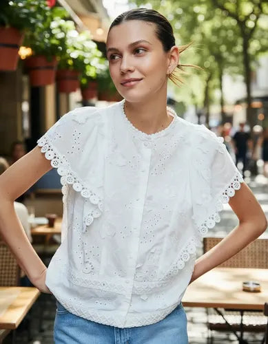 Camisa Sin Mangas De Broderie Blanco Liso Xl