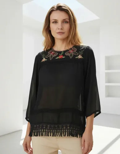 Blusa  Bordada Con Puntilla Boho