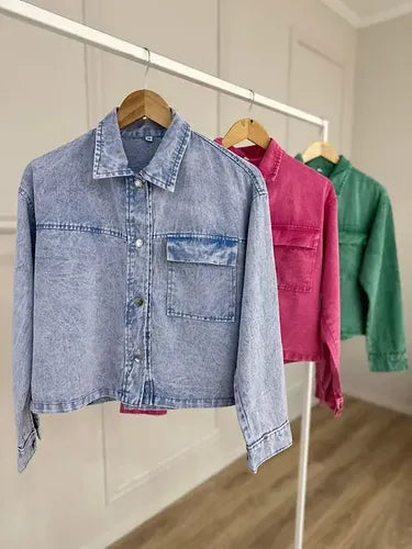 Camisaco Jean Grande Campera Denim Corta Oversize