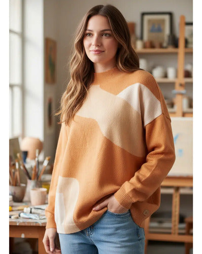 Sweater Pullover Colores  Tejido Amplio Beige Colores Único