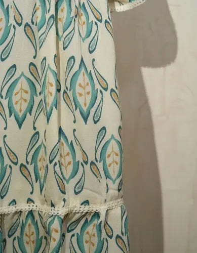 Vestido De Seda Hindú Corto Amplio Mod. 49 Crema Estampado Único