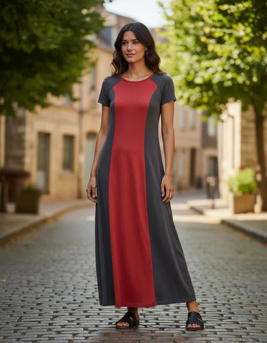 Vestido Largo Modal Manga Corta Diseño Vestite Y Andate