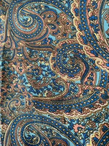Vestido De Seda Hindú Estampado Largo Modelo Grande Turquesa Estampado Único