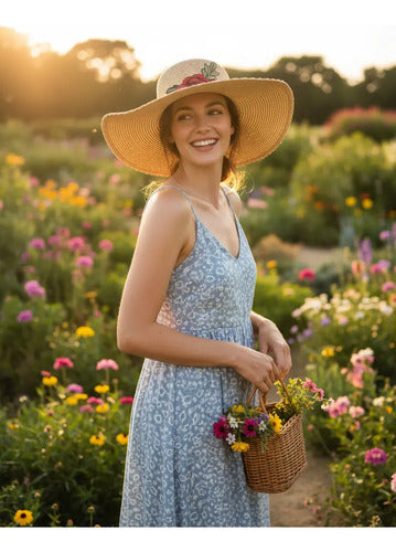 Capelina Sombrero Boho Folk Bordado Importado  Marrón Claro U