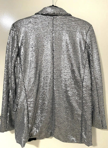 Saco Blazer Lentejuelas Plata Plateado Liso 40