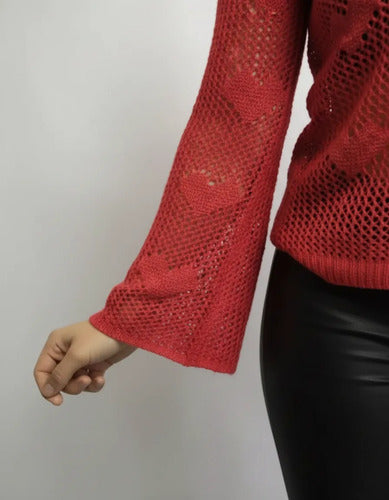 Sweater Mangas Oxford Calado Boho Corazones Importado