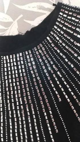 Sweater Tejido Con Strass Importado Nuevo 2da Selección Negro Liso Único