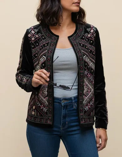 Saco Chaqueta Chifon Bordada Fiesta Importada