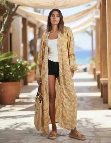 Kimono Seda Hindú  Largo Saco Importado