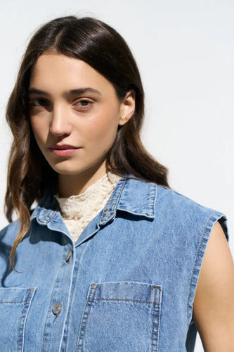 Chaleco De Jean Corto Celeste Lisa L