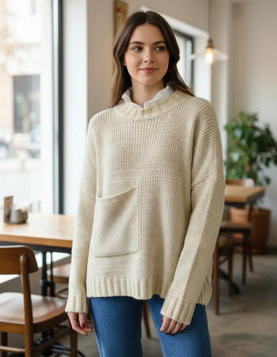 Sweater Tejido Con Bolsillo Oversize Amplio