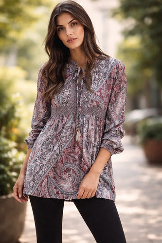 Camisa Blusa Tunica Importada Boho Hippie Chic  Azul L