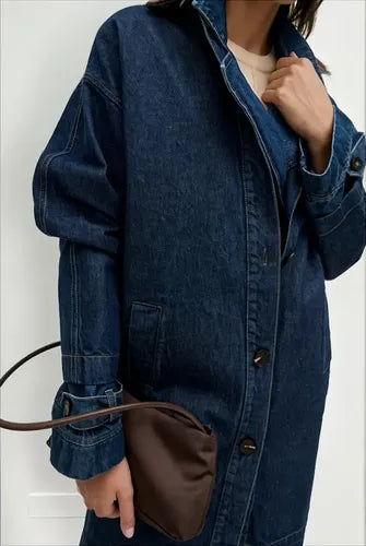 Saco Largo De Jean Campera Modelo Amplio Azul Único Lisa