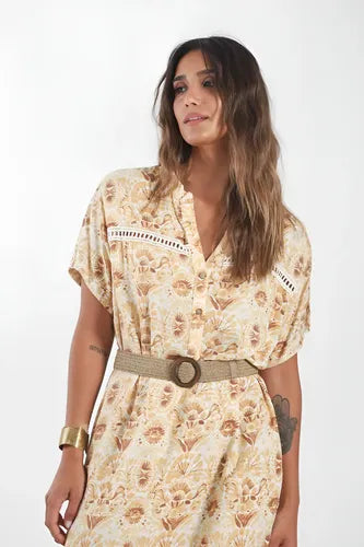 Vestido Túnica Manga Larga Amplio De India Estampado