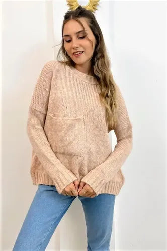 Sweater Tejido Con Bolsillo Oversize Amplio