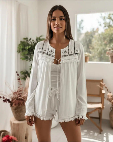 Saco Chaqueta Bordada Importada Boho Tipo Rapsodia Vars Negro M
