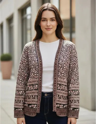 Saco Chaqueta Capa Importada Bordada Fiesta Tipo Vars  Negro Con Flores M Estampado