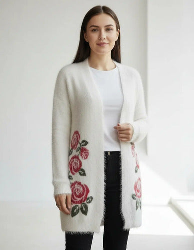 Saco Cardigan  Tejido  Peludo Pelo De Mono