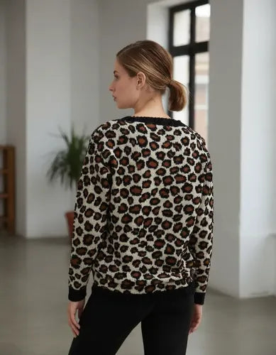 Sweater Tejido Con Lurex Animal Print Azul Oscuro Animal Print Único