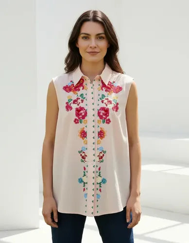 Blusa Camisa Importada Sin Mangas Bordada Estilo Vars
