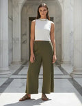 Pantalón Palazzo  De Piqué Verde Musgo Liso Único