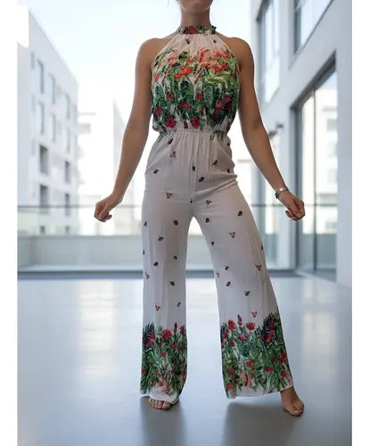 Enterito Mono Monopantalon  Estilo Boho Folk Blanco M