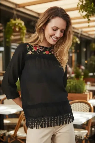Blusa  Bordada Con Puntilla Boho