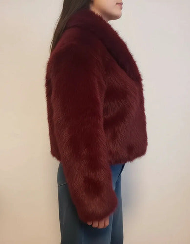 Saco Chaqueta De Piel Sintética Corto Bordó L Lisa