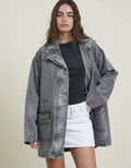 Saco Largo Jean Campera Camisaco Oversize Denim Talle Grande Gris 38 Liso