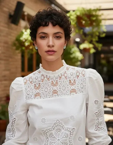 Blusa Camisa Guipur Calada Broderie