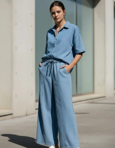 Pantalón Wide Leg Denim Camisero