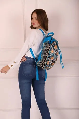 Mochila Bordada Estilo Folk Lentejuelas